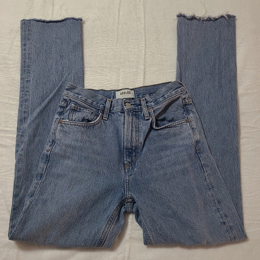 AGOLDE Cherie Jean Women 24 Blue High Rise Straight Leg Raw Hem